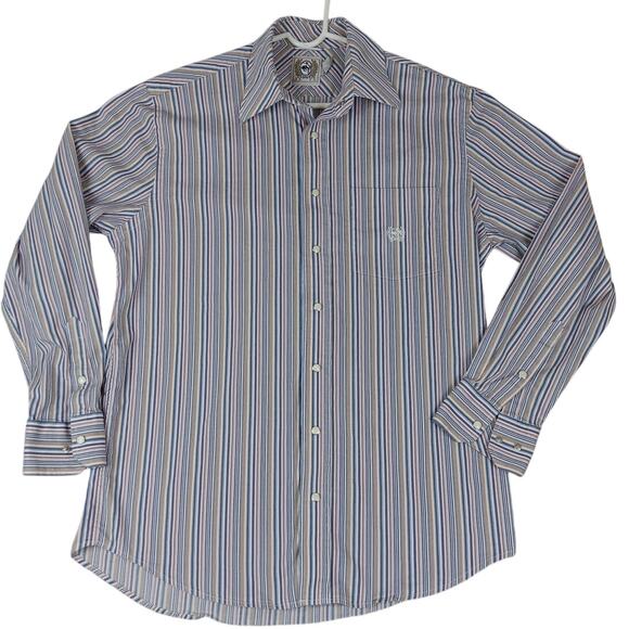 Vtg Cinch Shirt Mens Medium Blue/Pink Striped Pearl Snap Western Cowboy - Picture 1 of 12